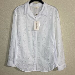 Grand & Greene White Eyelet Long Sleeve Top NWT Size L